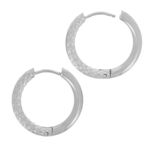 Petites créoles rondes argentées martelées intemporelles IHANA - acier inoxydable (paire de 2)