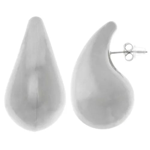 Boucles d'oreilles grosse goutte argentées intemporelles IHANA - acier inoxydable (paire de 2)