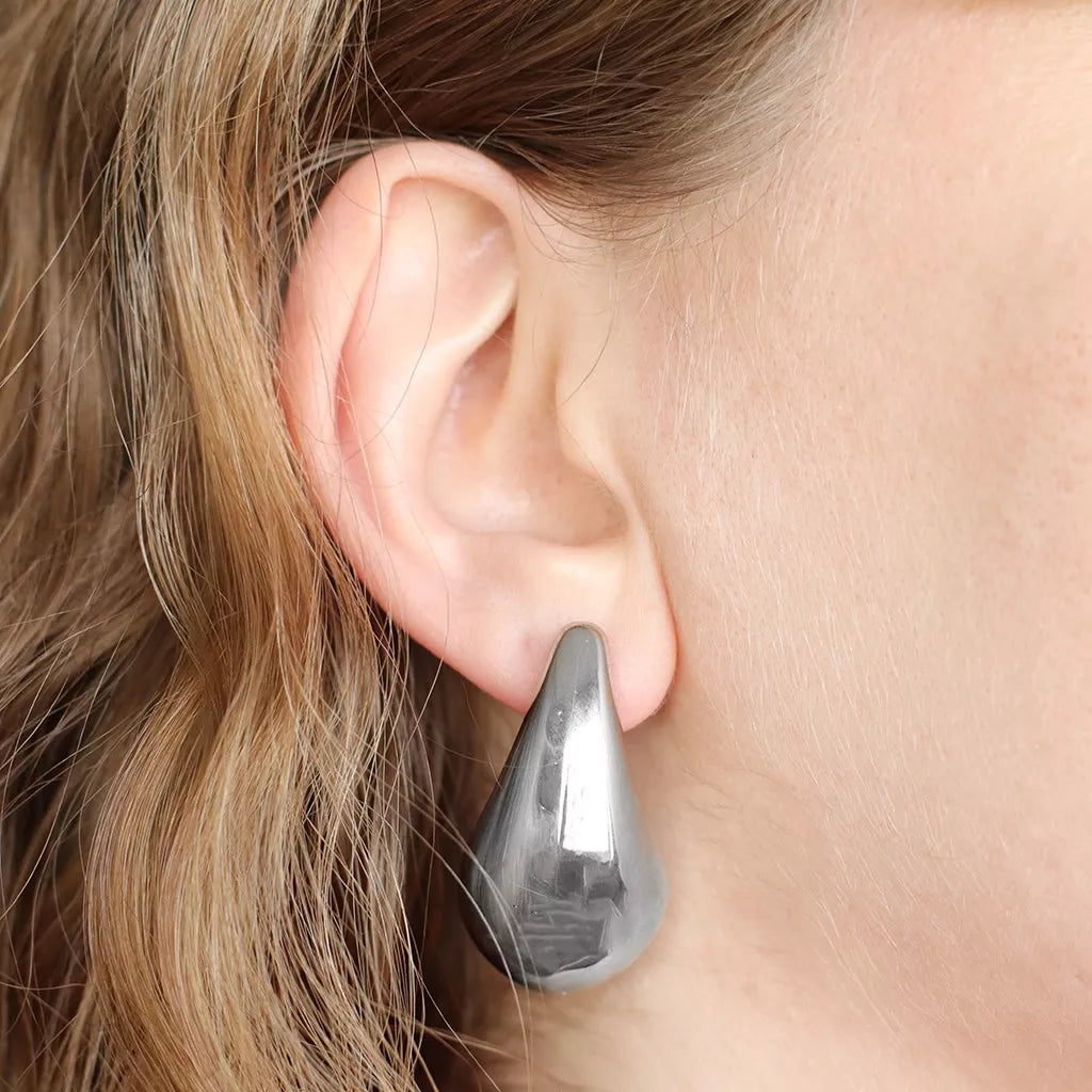 Boucles d'oreilles grosse goutte argentées intemporelles IHANA - acier inoxydable (paire de 2)