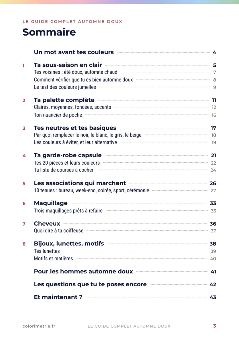 Guide automne doux, page 3 : le sommaire