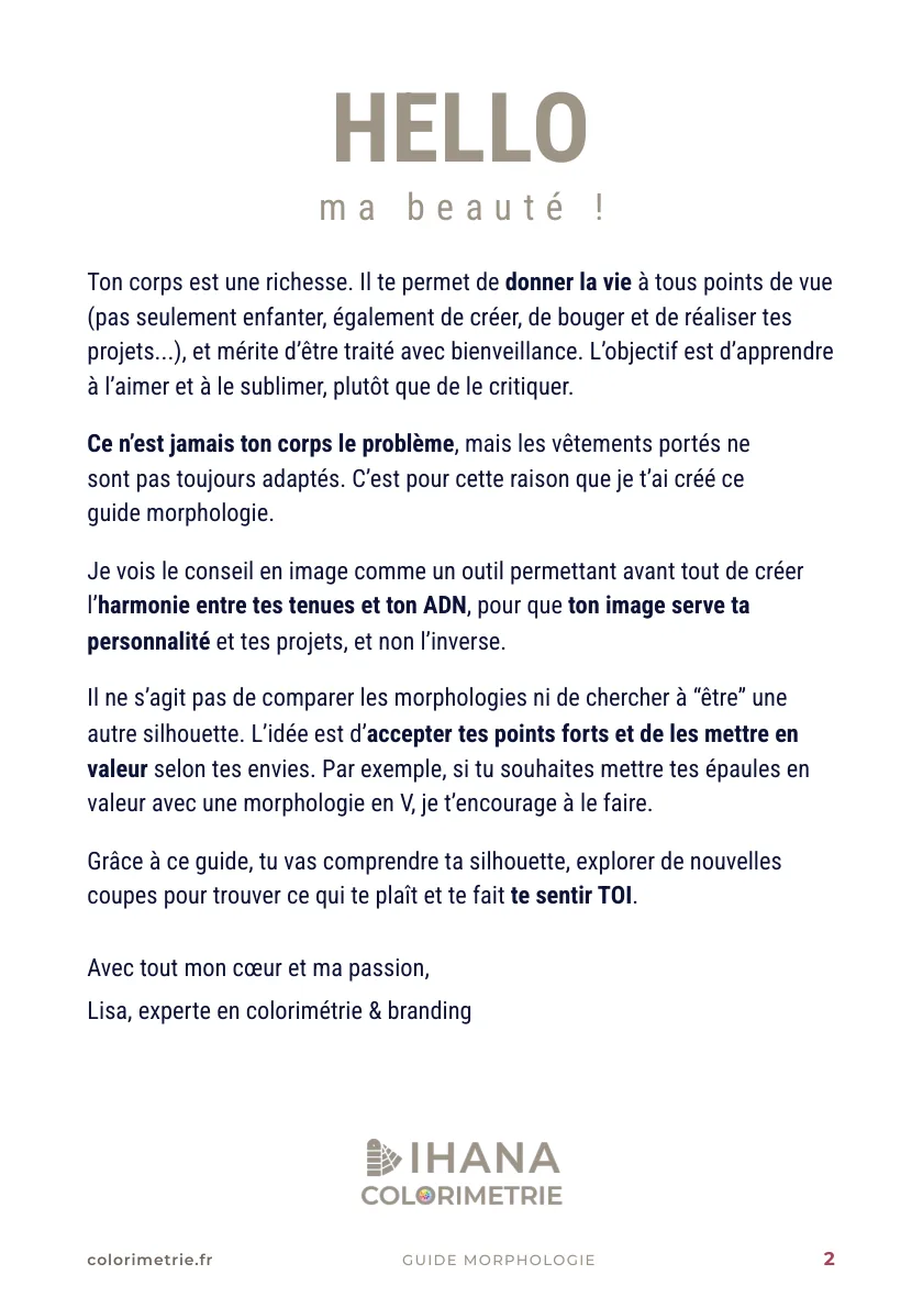 Guide morphologie, page 2 : le mot de Lisa, « Hello ma beauté »