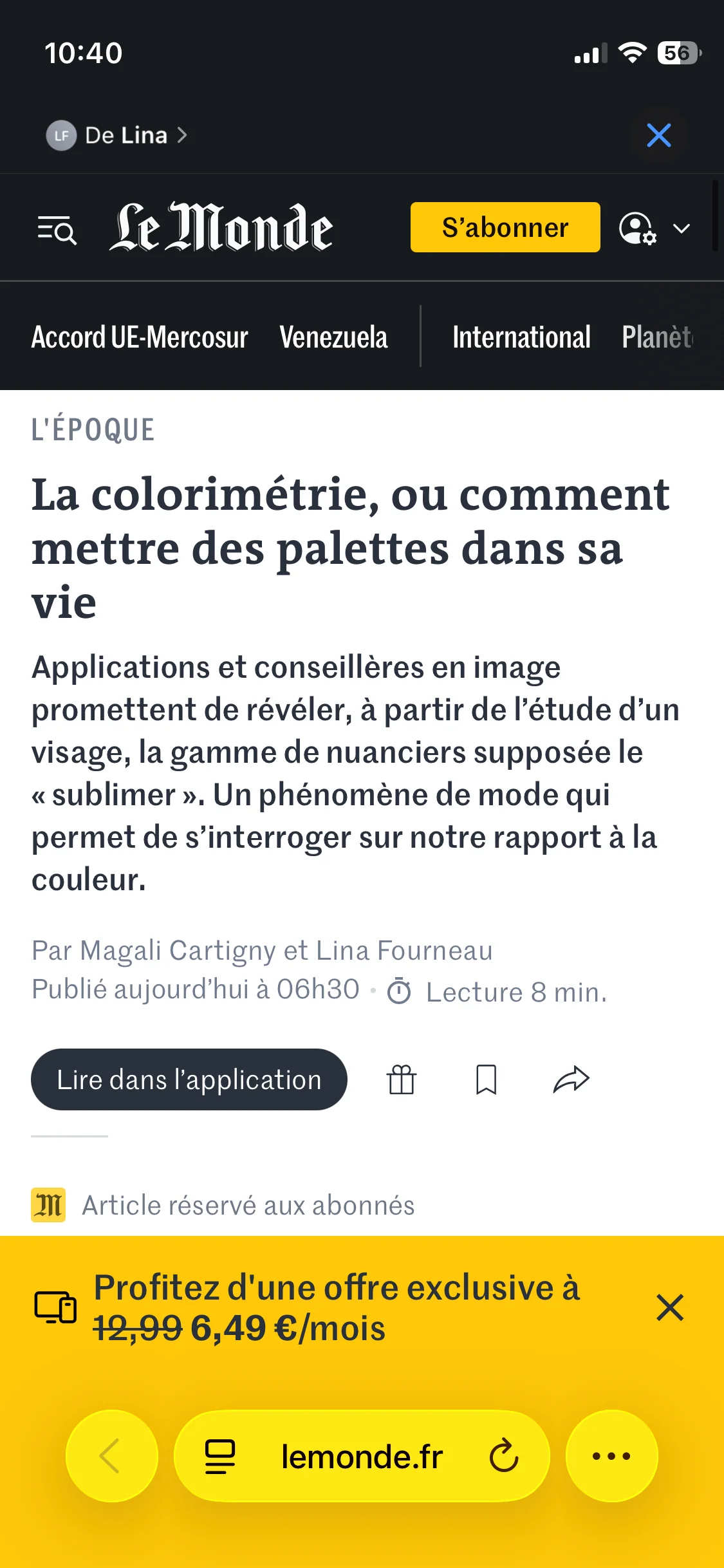 le monde colorimétrie Lisa Routa
