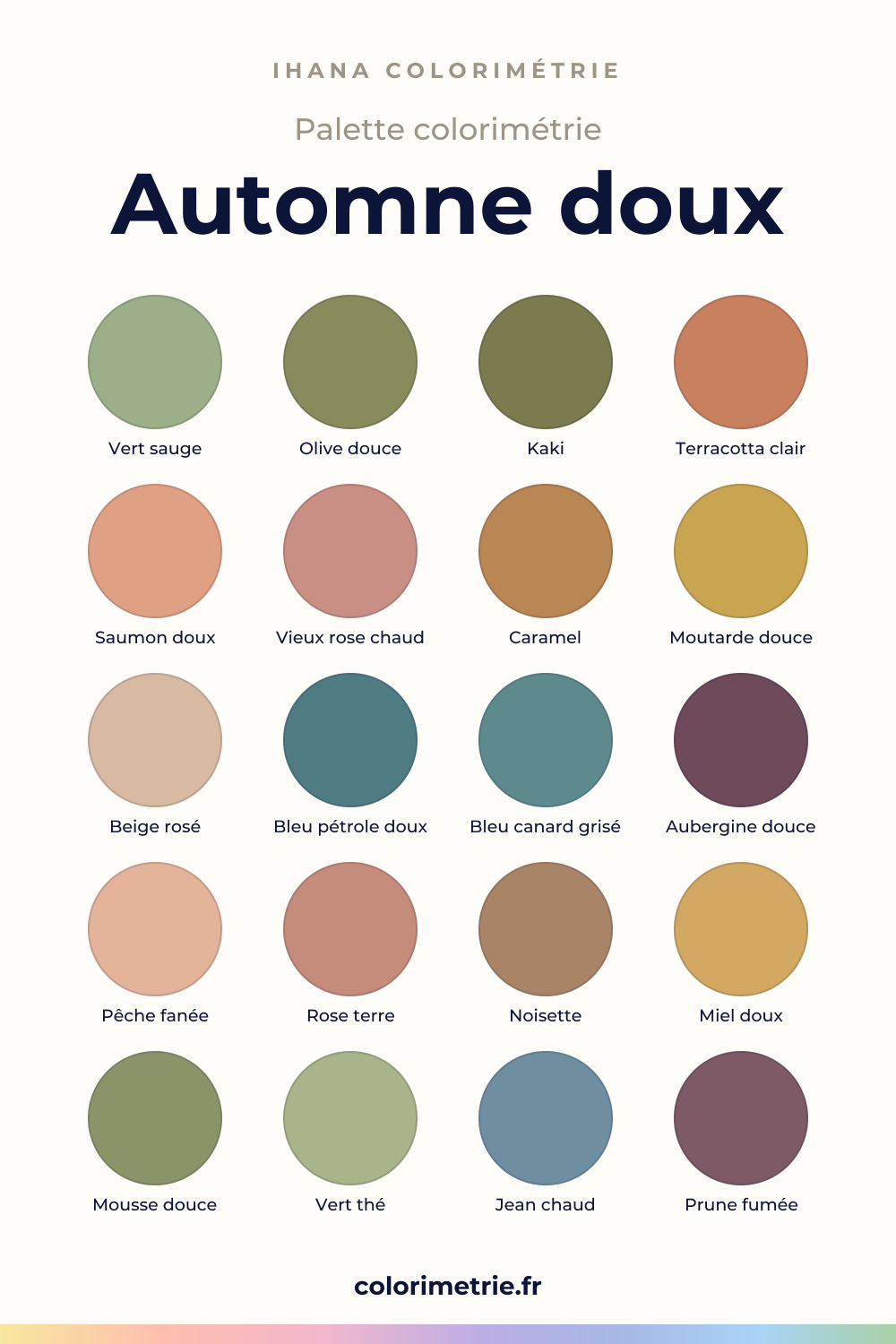 Palette colorimétrie automne doux : nuancier des couleurs à porter