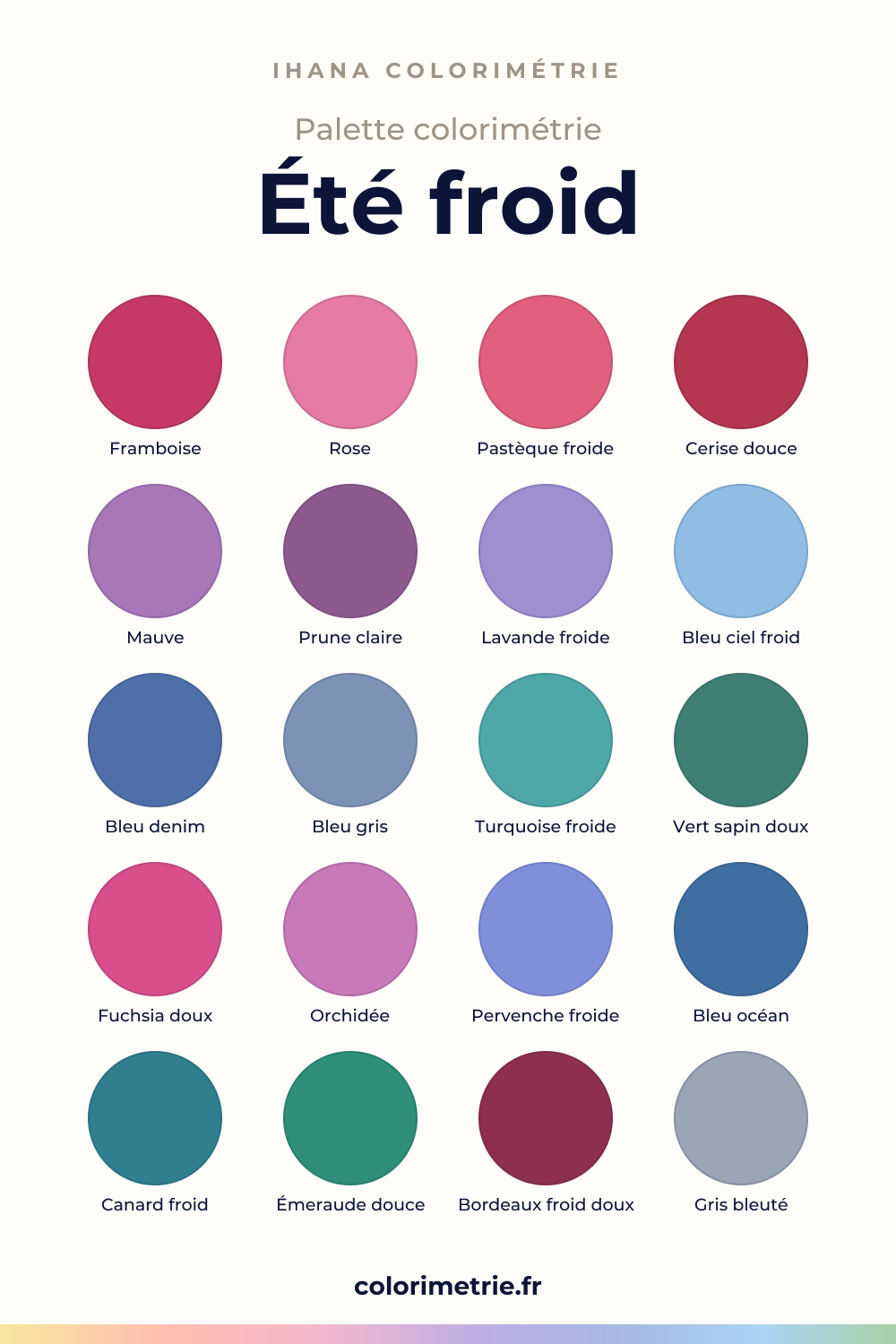 Palette colorimétrie été froid : nuancier des couleurs à porter