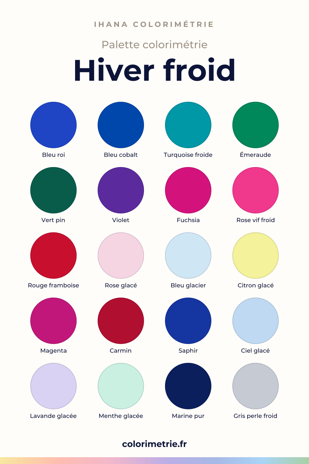 Palette colorimétrie hiver froid : nuancier des couleurs à porter