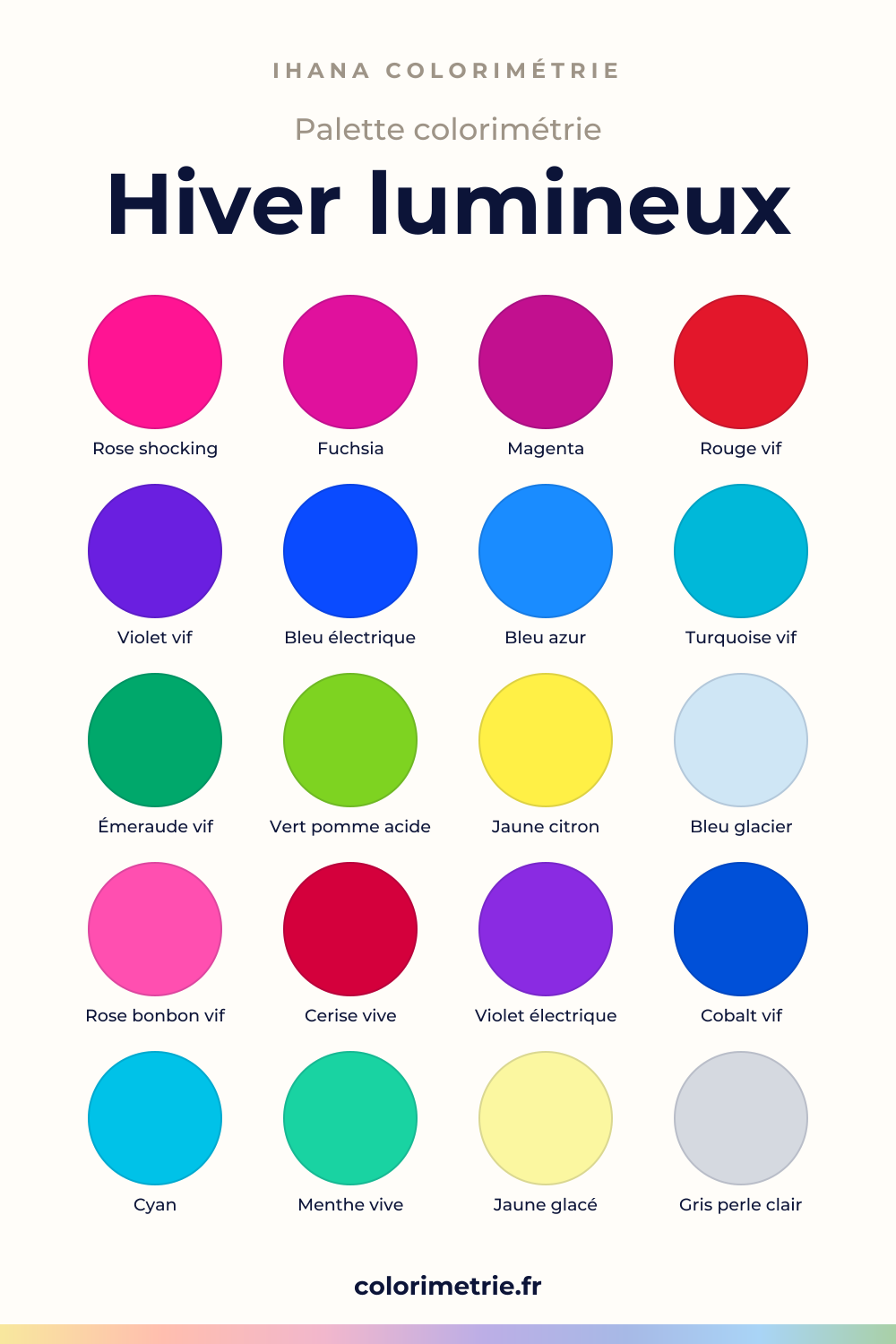 Palette colorimétrie hiver lumineux : nuancier des couleurs à porter