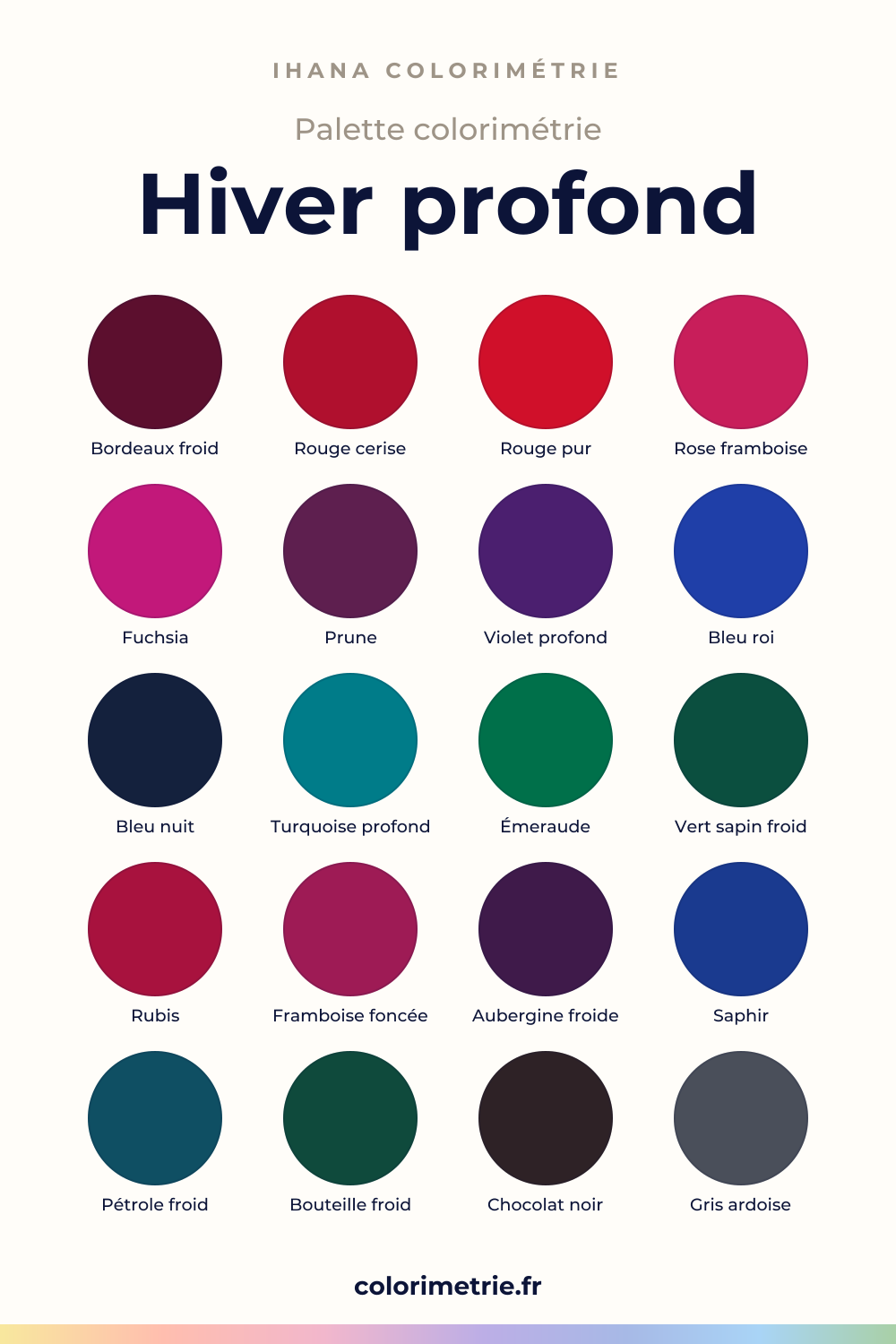 Palette colorimétrie hiver profond : nuancier des couleurs à porter