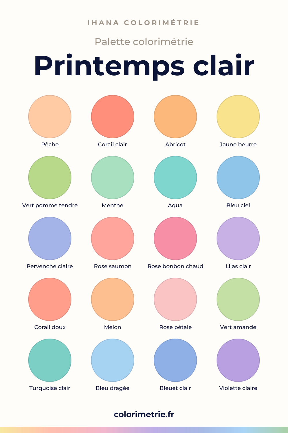 Palette colorimétrie printemps clair : nuancier des couleurs à porter