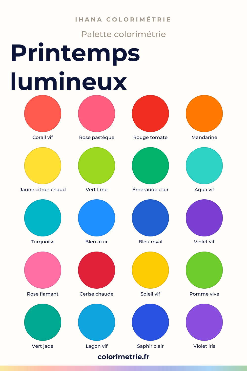 Palette colorimétrie printemps lumineux : nuancier des couleurs à porter